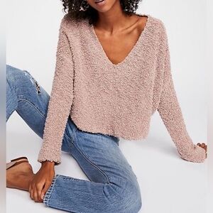 Free People Women's Mauve Cropped Popcorn Dolman Sleeve Sweater Size M